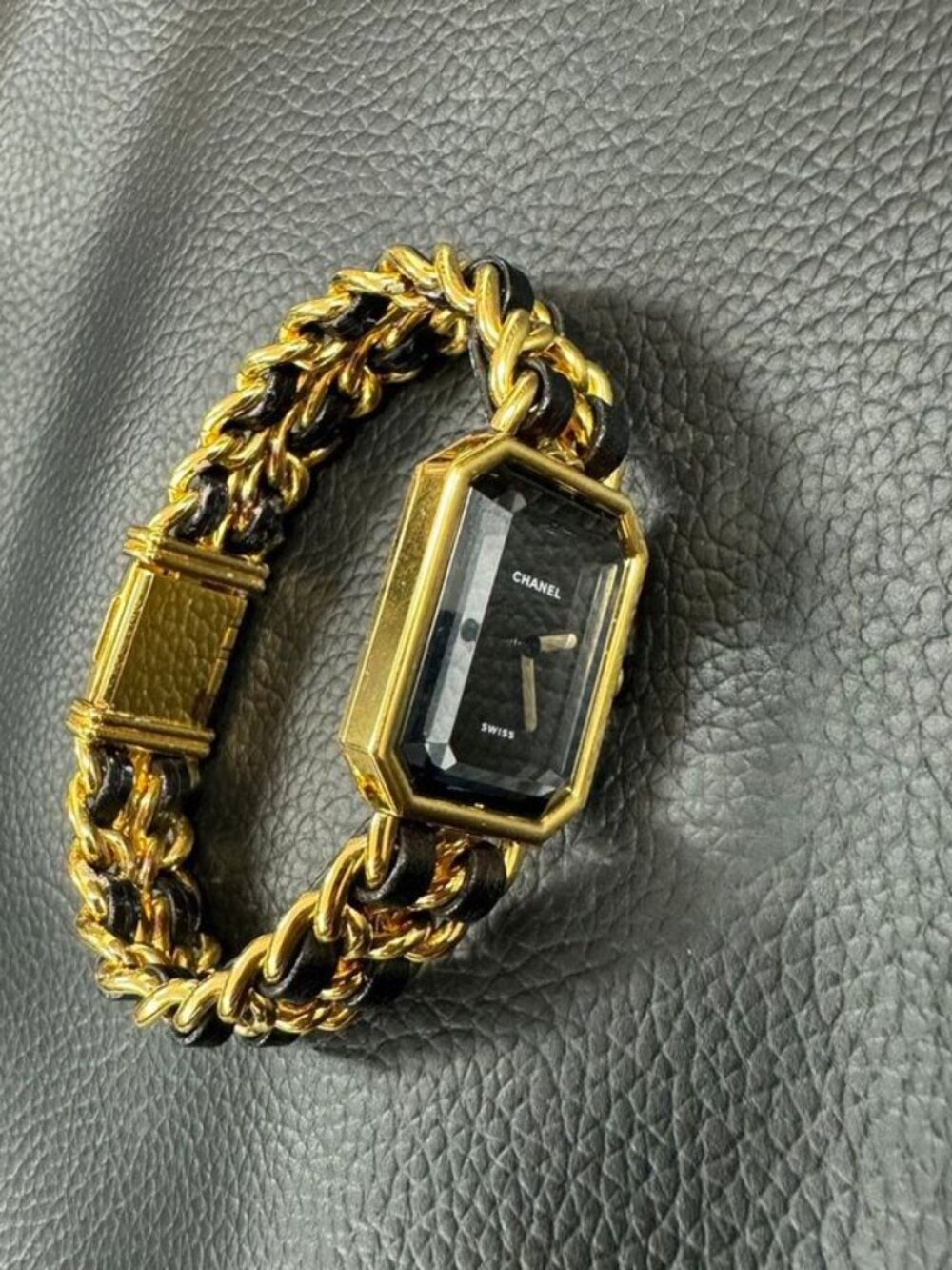 Chanel Premier M /black Leather Cut Glass Bracelet - Picture 11 of 12